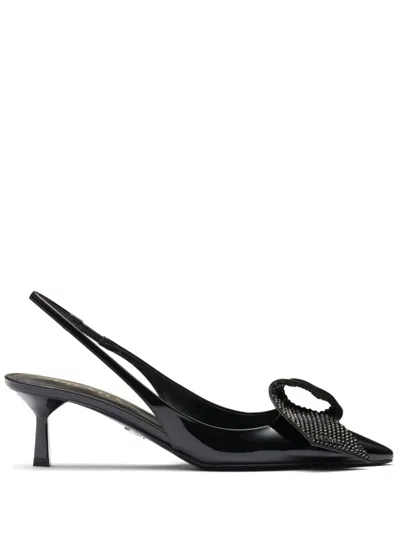 Shop Prada 55mm Crystal-embellished Slingback Pumps In Nero