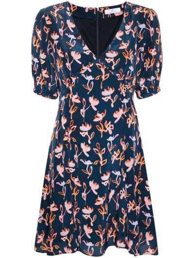 Paul Smith Abstract Print V-neck Mini Dress In Very Dark Navy
