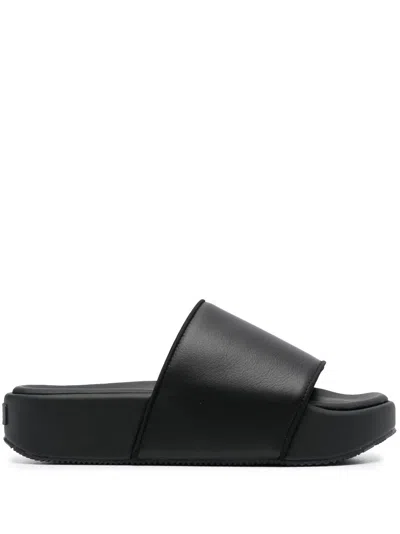 Shop Adidas Y3 Adidas Y-3  Leather Flatform Slides In Black