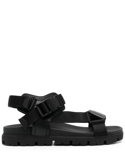 Prada Leather And Canvas Sandals In Nero