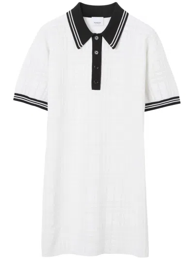 Burberry Check Stripe-trim Polo Dress In White