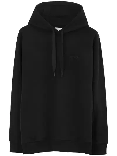 Burberry Cotton Cashmere Embroidered Logo Hoodie In Black