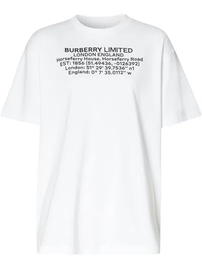 Burberry White Text Print T-shirt In White