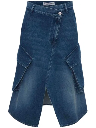 Shop Jw Anderson Cargo Denim Midi Skirt In Blue