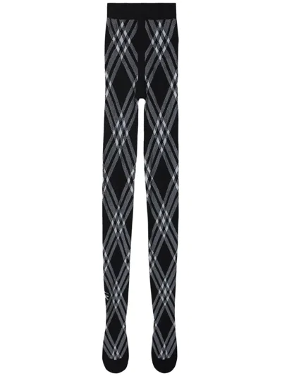 Shop Burberry Check-print Wool-blend Tights In Black