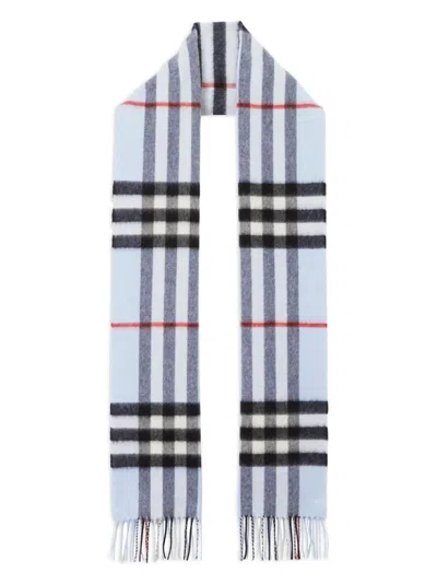 Burberry Soft Fringe Checked Scarves In Azzurro
