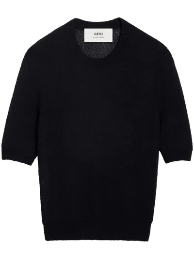 Shop Ami Alexandre Mattiussi Cropped Textured-knit Top In Noir