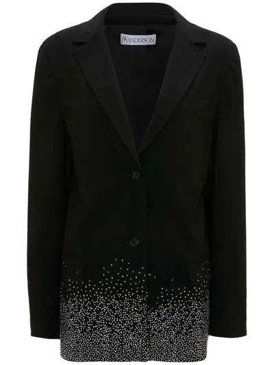 Jw Anderson Crystal Embellished Single-breasted Blazer In Black