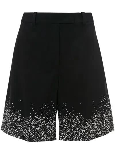Jw Anderson Crystal-embellished Wool Blend Shorts With Button Detailing In Black