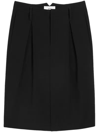 Shop Ami Alexandre Mattiussi Dart-detail High-waist Midi Skirt In Noir