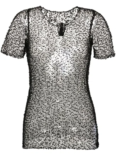 Maison Margiela Sheer Fabric Top With Polka Dot Embroidery In Black