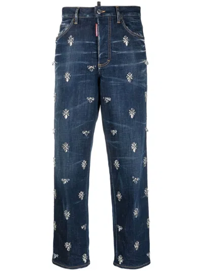 Dsquared2 Boston Crystal Flies Jeans In Navy Blue