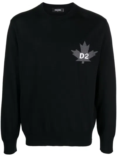 Shop Dsquared2 Intarsia-knit Logo Sweatshirt In Black