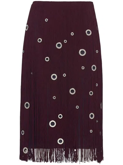 Prada Midi-skirt With Fringe And Grommet Embellishment In Corniola
