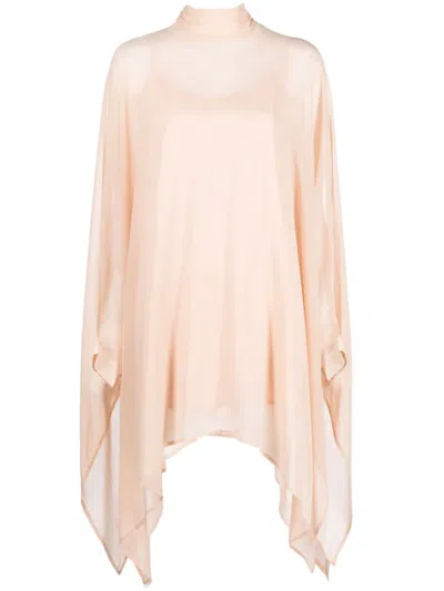 Shop P.a.r.o.s.h Funnel-neck Silk Tunic In Pink
