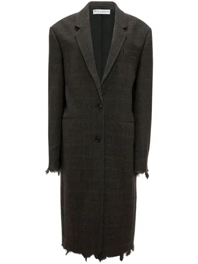 Shop Jw Anderson Jwanderson Check-print Distressed-effect Coat In Grey