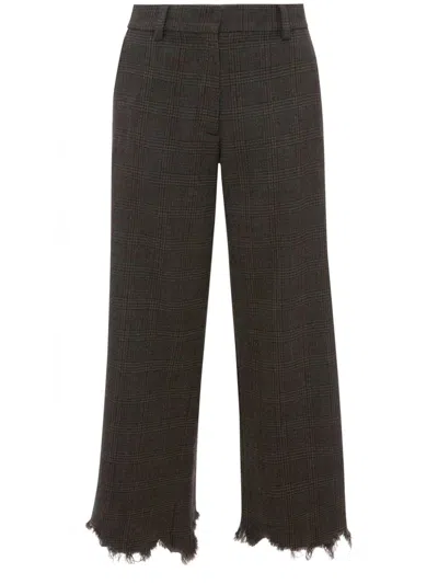 Jw Anderson Straight-leg Trousers With Distressed Effect And Check Print In Grey