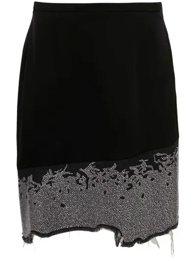 Jw Anderson Distressed Crystal-embellished Skirt In Black
