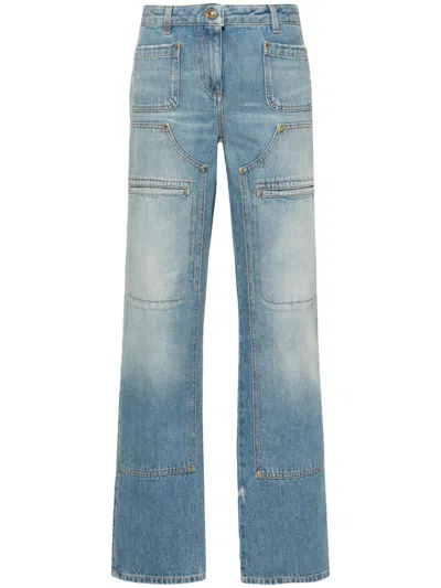 Shop Palm Angels Knee-panel Mid-rise Straight Jeans In Light Blue Light Blue