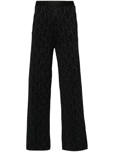 Palm Angels Monogram Jacquard Flared Pants In Black Black