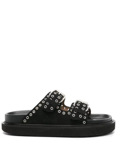 Isabel Marant Lennya Pearly Studded Leather Dual-buckle Sandals In Black