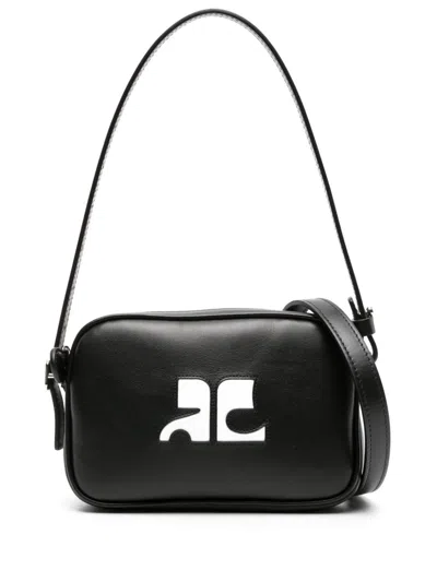 Shop Courrèges Logo-appliqué Leather Shoulder Bag In Black