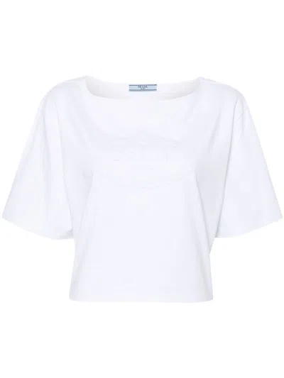 Shop Prada Logo-appliqué T-shirt In Bianco