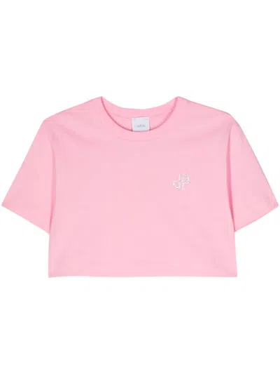 Shop Patou Logo-embellished Cotton Cropped T-shirt In Pink
