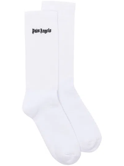 Shop Palm Angels Logo-embroidered Calf Socks In Black White