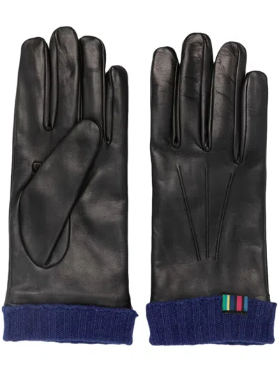 Shop Paul Smith Logo-embroidered Leather Gloves In Black