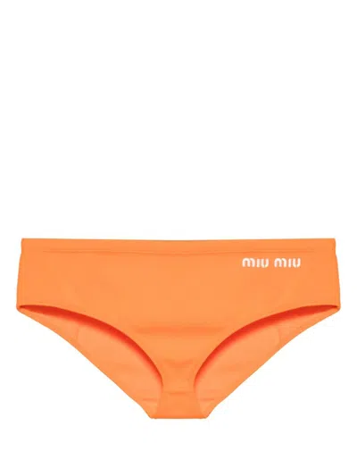 Shop Miu Miu Logo-embroidered Swim Briefs In Arancio