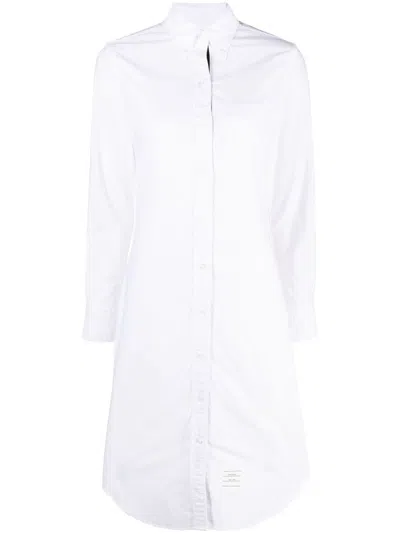 Shop Thom Browne Logo-patch Cotton Shirtdress In White