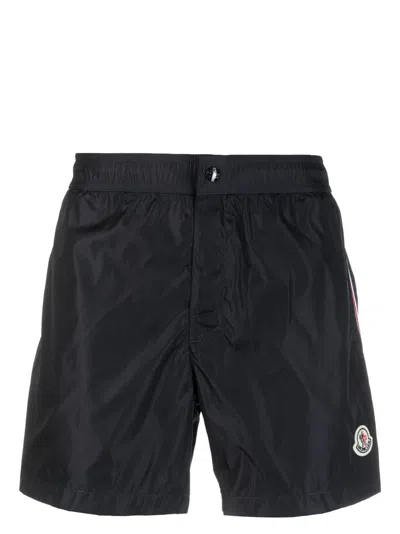 Shop Moncler Logo-patch Swim Shorts In Navy