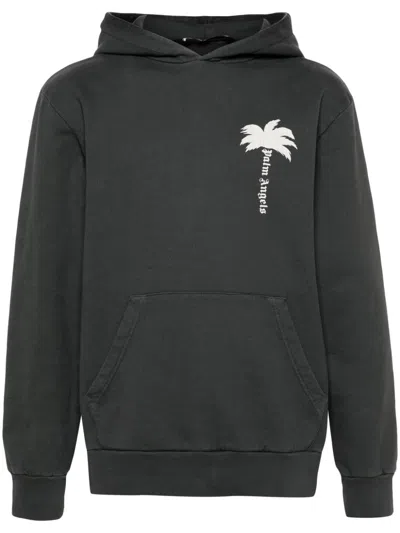 Shop Palm Angels Logo-print Cotton Hoodie In Dark Grey Off White