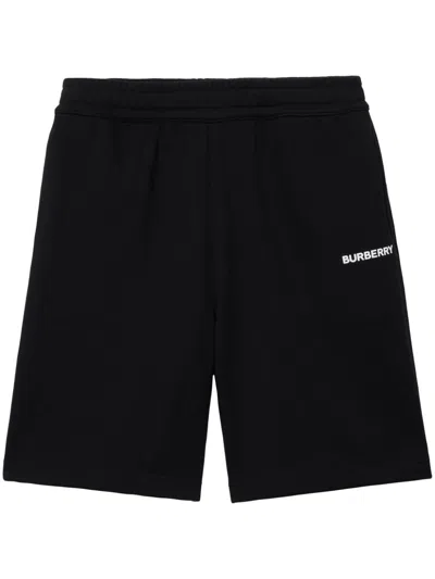 Shop Burberry Logo-print Cotton Track Shorts In Black