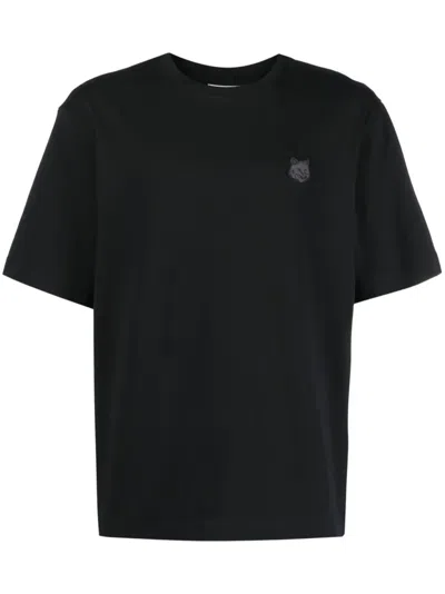 Shop Maison Kitsuné Fox-patch Cotton T-shirt In Black
