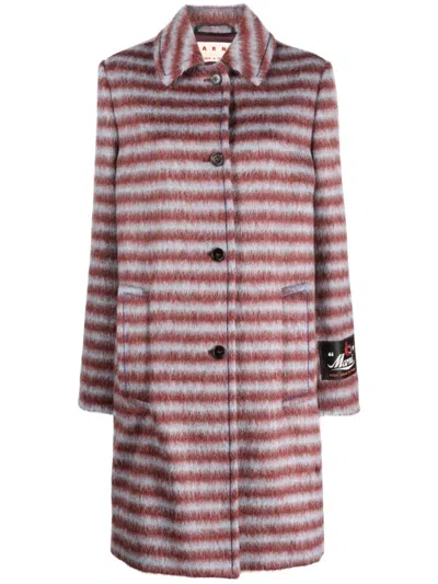 Shop Marni Brushed Striped Single-breasted Coat In Vino