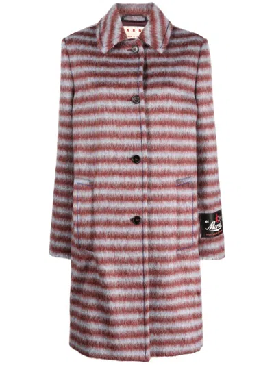 Marni Brushed Striped Single-breasted Coat In Vino
