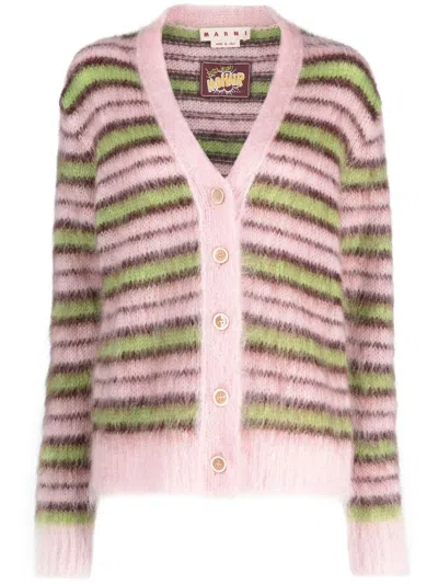 Shop Marni Striped Mohair-blend Cardigan In Multicolor