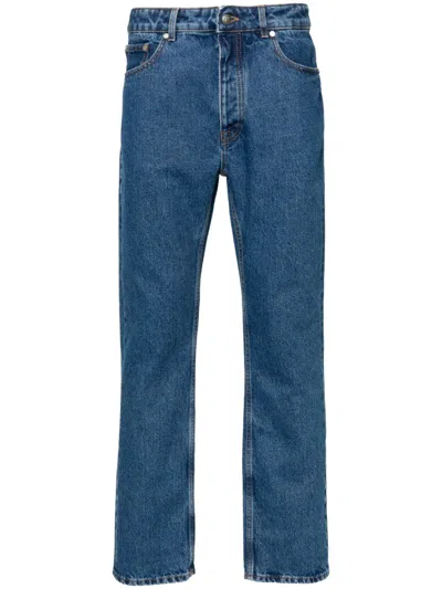 Shop Palm Angels Monogram-embossed Straight-leg Jeans In Denim