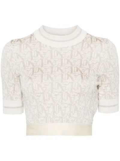 Shop Palm Angels Monogram-jacquard T-shirt In Beige