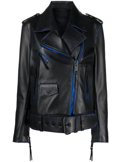 Off-white Contrast-trim Leather Jacket In Blue White
