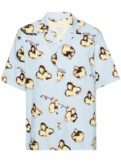 Shop Paul Smith Orchid-print Short-sleeve Shirt In Light Blue