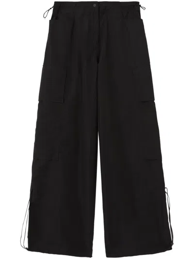 Palm Angels Wide-leg Nylon Parachute Pants With Adjustable Cuffs In Black