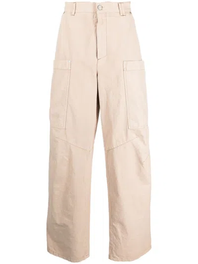 Shop Palm Angels Wide-leg Cotton Cargo Trousers In Beige Black