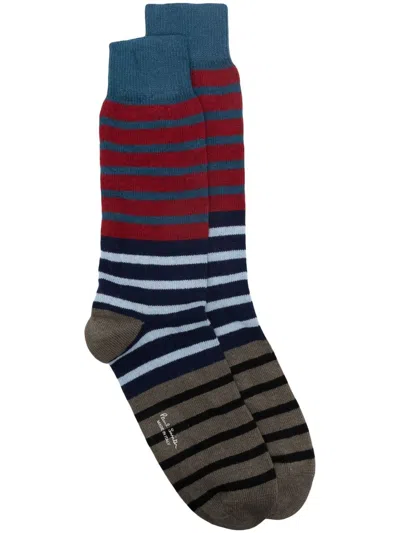 Shop Paul Smith Fine-knit Striped Ankle Socks