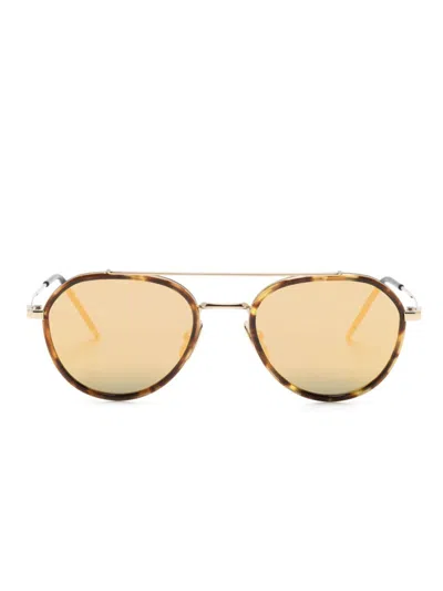 Thom Browne Aviator Frame Mirrored Sunglasses In Titanium In Grey
