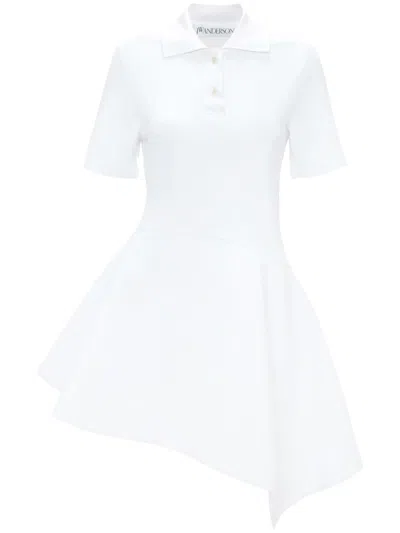 Shop Jw Anderson Polo-collar Cotton Asymmetric Dress In Grey