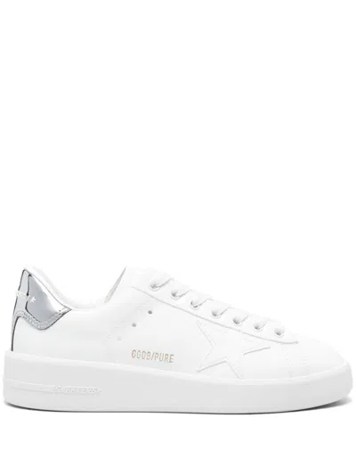 Shop Golden Goose Purestar Faux-leather Sneakers In White,silver