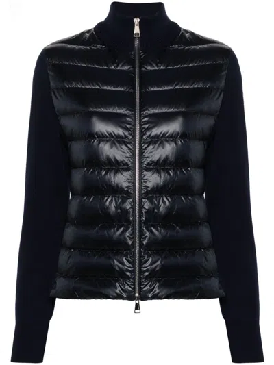 Shop Moncler Quilted Padded Cardigan In Navy